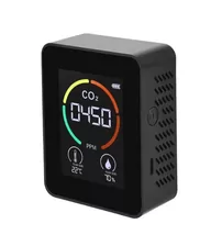 Detector de calitate a aerului, afișaj temperatură și umiditate, detector CO2, Negru